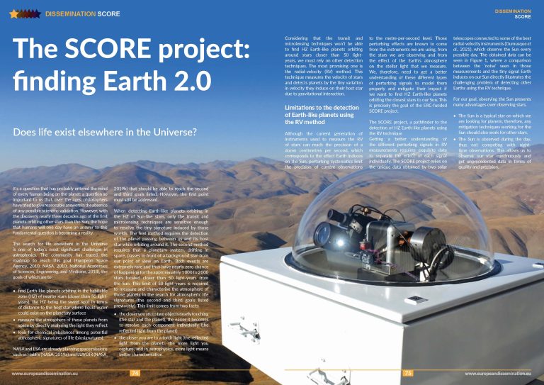 The SCORE project: finding Earth 2.0  Does life exist elsewhere in the Universe?