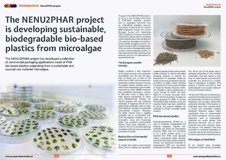 The NENU2PHAR project is developing sustainable, biodegradable bio-based plastics from microalgae