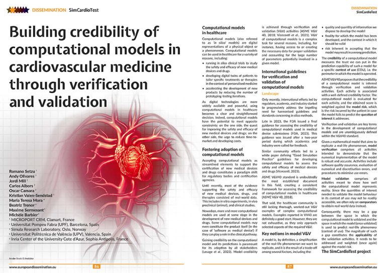 Building credibility of computational models in cardiovascular medicine through verification and validation